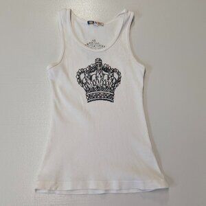 Bejeweled By Susan Fixel OS Fits All White Tank Top With Bling Crown